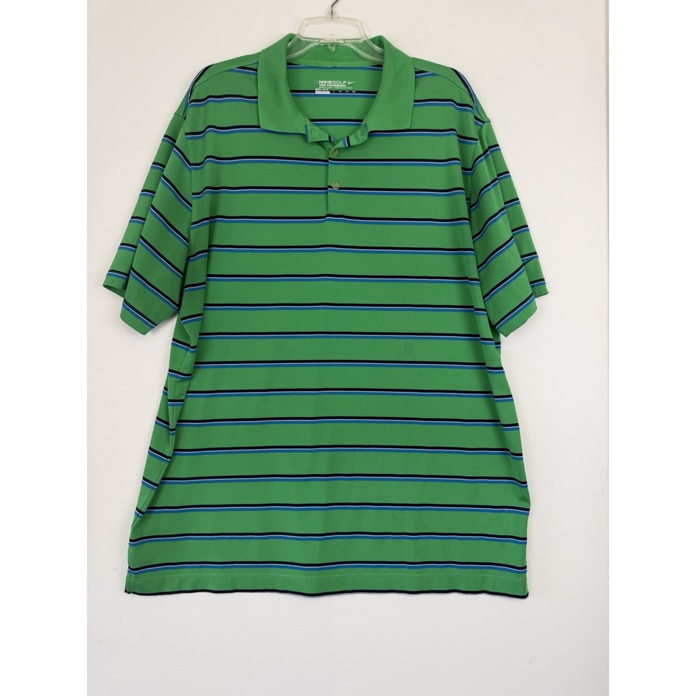 Nike Golf Dri-Fit Polo Shirt Green Blue Striped Performance Mens XXL